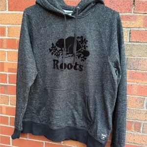 Roots Beaver Logo Hoodie Charcoal Heather Black Trim Size XL